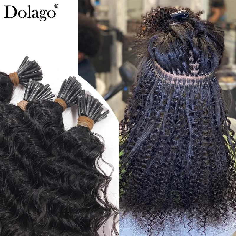 Вьющиеся человеческие необрезанные волосы Microlinks бразильские виргинские для