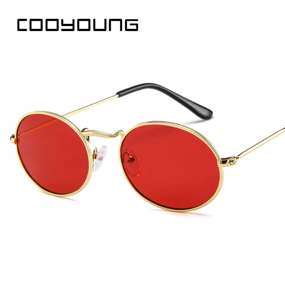 C6Red COOYOUNG маленькие овальные солнцезащитные очки для женщин и мужчин, винтажные брендовые дизайнерские солнцезащитные очки, металлическая оправа, UV400 gafas de sol - Цвет линз: C6Red