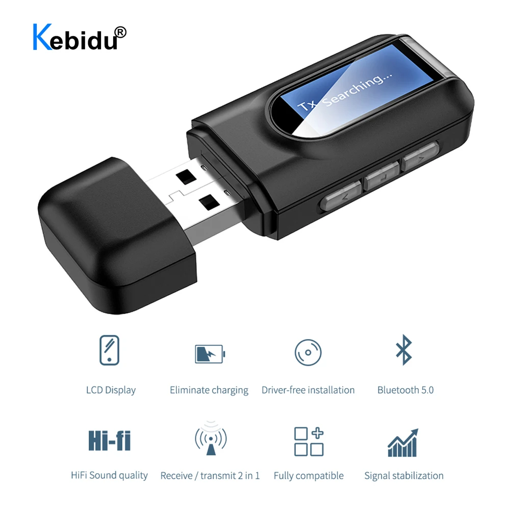 

Bluetooth-адаптер 3,5 мм с подключением AUX USB, приемник 5,0, передатчик, ЖК-дисплей, аудио разъем, стерео адаптер для автомобиля, ПК, ТВ, наушников