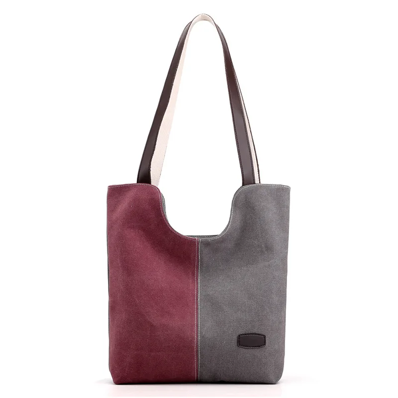 

New all-match large-capacity handbag ladies retro stitching canvas shoulder bag