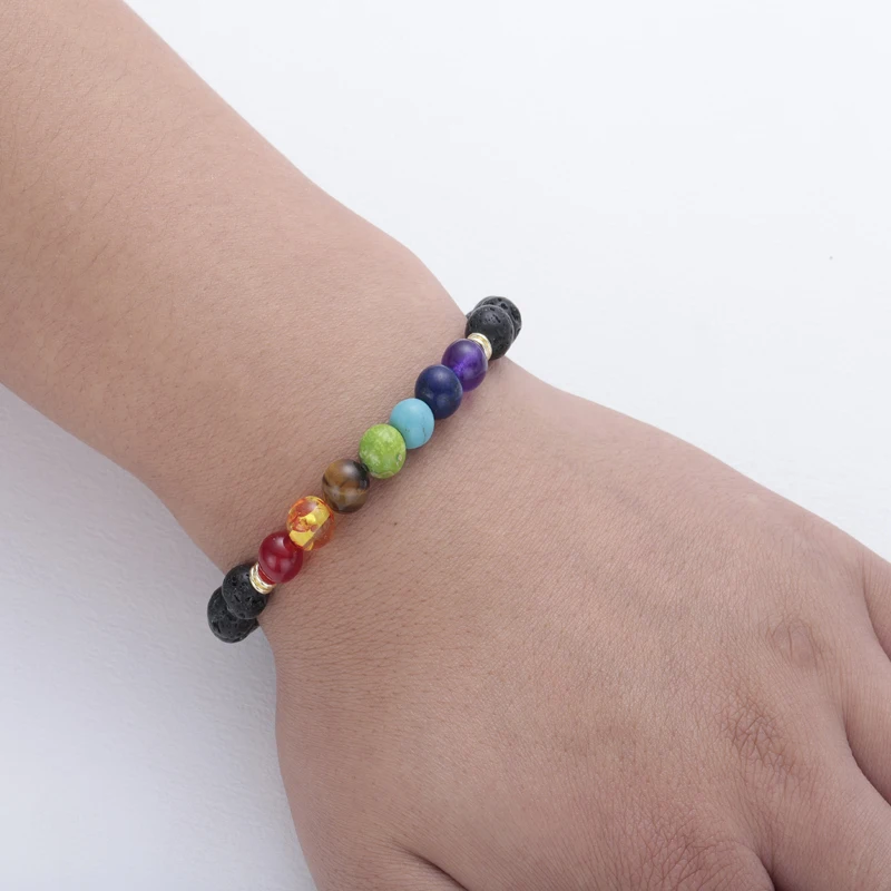 Модный стиль 7 Чакра исцеляющий бисерный браслет натуральный камень лавы