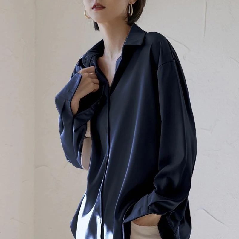 

XEJ Satin Top for Women Spring 2022 Women's Clothing Office Clothes Vintage Clothing White Shirt Women Long Sleeve Shirts Silk