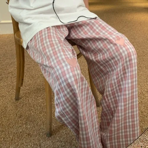 Женские винтажные брюки в клетку с высокой талией и вышивкой | Женская одежда