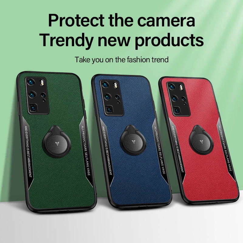 

Luxury Leather Magnetic Holder Phone Case For Huawei P40 P30 P20 Lite Mate 30 20 Pro Metal Ring Bracket Silicone Cover