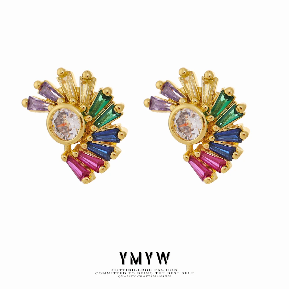 

YMYW New Geometric Stud Earrings Colorful Cubic Zirconia Earrings Women Exquisite Jewelry Pendientes Mujer Moda Anniversary Gift