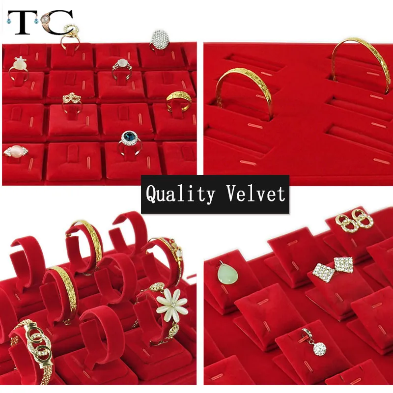 Красный бархат ювелирные изделия Дисплей подставка держатель лотка кольца
