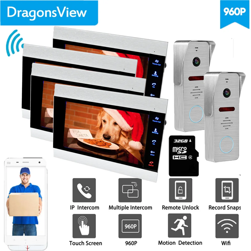 【Широкоугольный 960P 】 dragonsview 7 ''Wifi видеодомофон дверной звонок камера