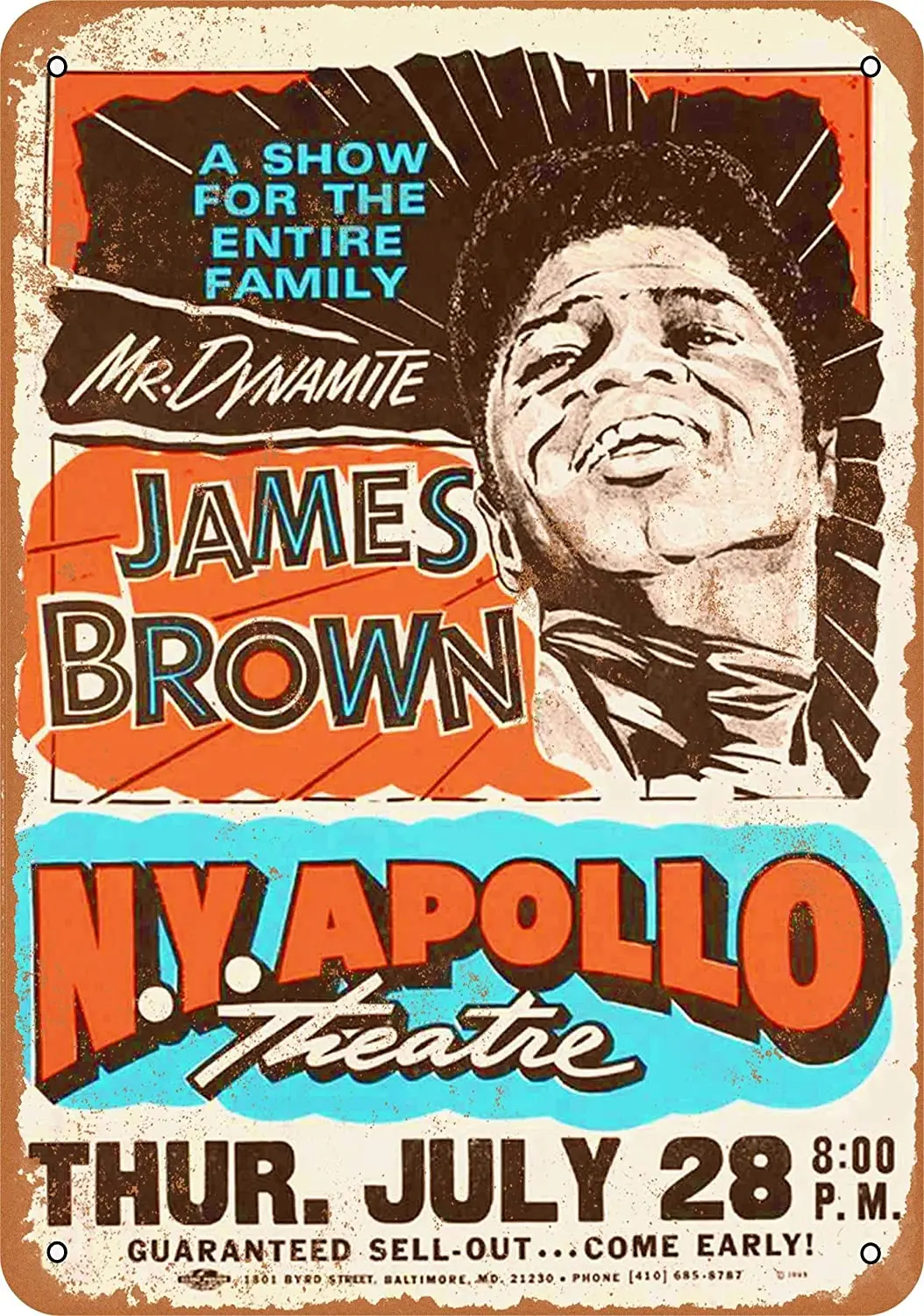 

inches Metal Vintage Funny Tin Sign 1966 James Brown at The Apollo Theater