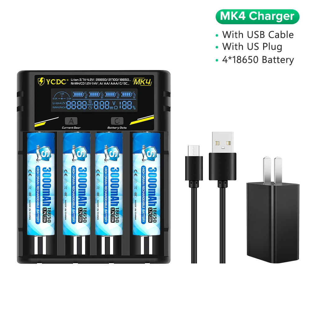 YCDC 2/4 слотов USB зарядное устройство умная Зарядка 18650 26650 14500 AA AAA с шт. Высокая