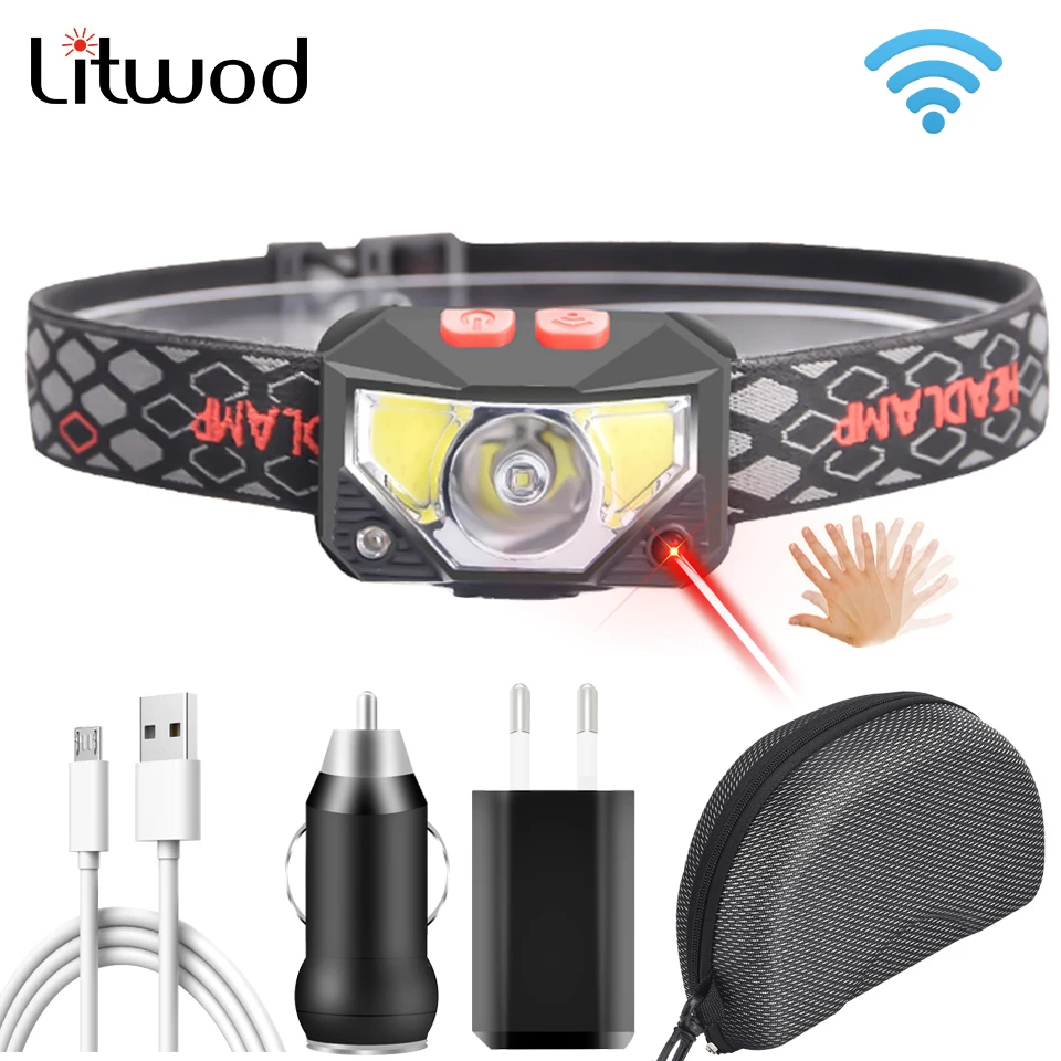

Sensor Led Headlamp XP-G Q5 Built In Battery Head Flashlight Lamp Headlight Bulbs Lights Running Waterproof White Red Color