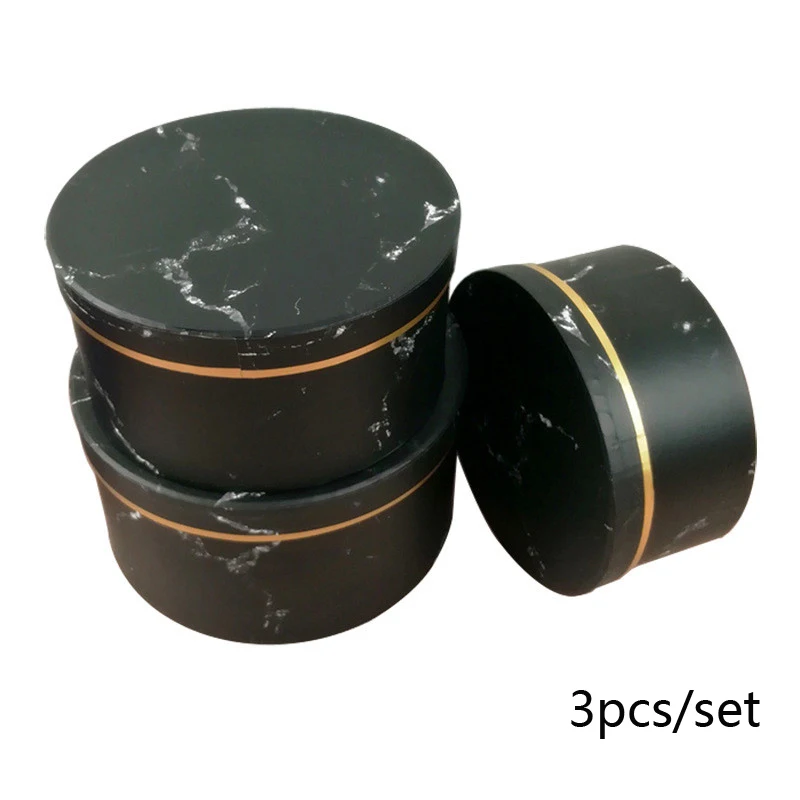 A Black 3 Pcs Рождественский креативный Простой Мраморный Стиль Подарочная коробка флорист шляпа Коробки Подарочный пакет конфеты коробка упаковка Цветы Подарки вечерние принадлежности - Цвет: A Black 3 Pcs