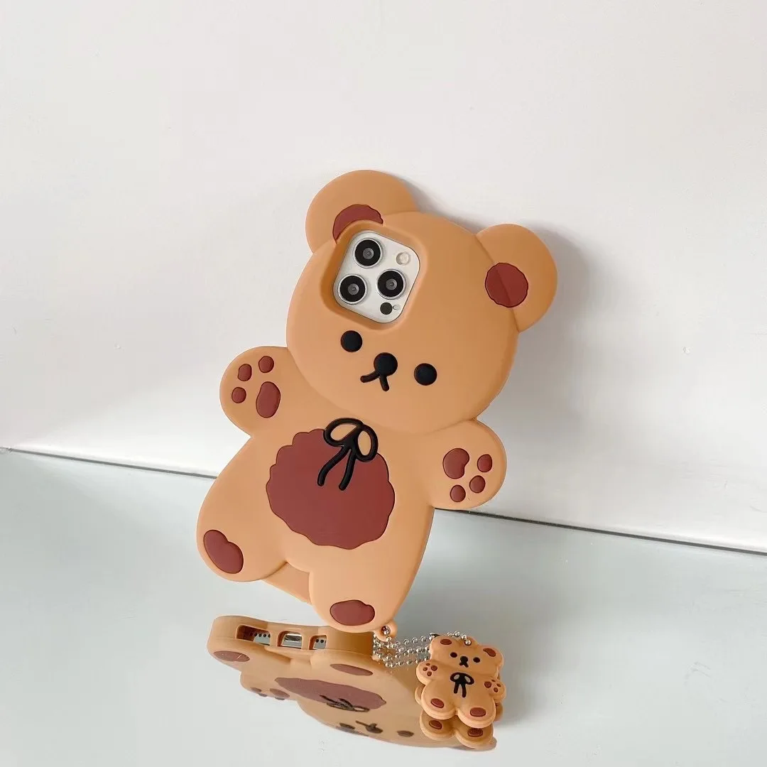 Mini Bear Free Silicone Cartoon Case Cute Hug Bowknot Bear Protective Cover For iphone 6 7 8 Plus XS XR XSMAX 11 12 13 Pro Max