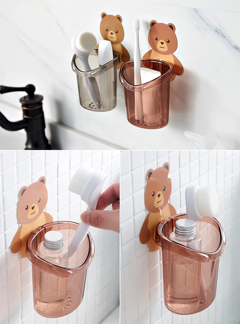 

Toilet Cartoon Storage Shelf Hole Punched Wall Hanging Comb Storage Box Toothpaste Toothbrush Case Rack Bathroom Accessories