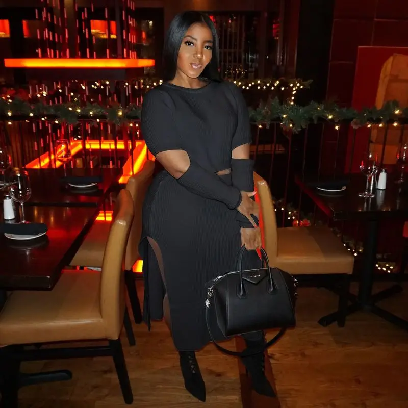 Женский трикотажный комплект из двух предметов в рубчик длинная юбка футболка