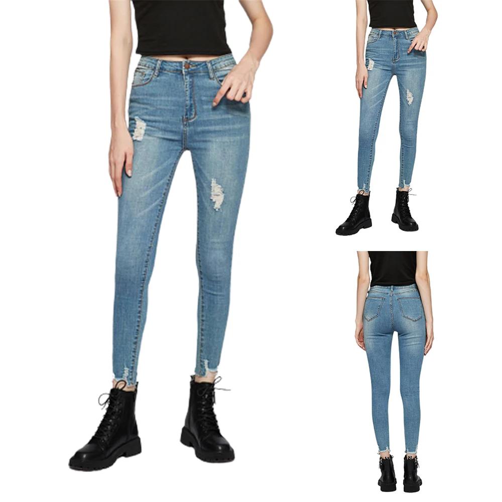 

Женские повседневные узкие джинсы, модные зауженные Джинсовые Брюки Jegging, верхняя одежда, женские повседневные Узкие рваные длинные брюки