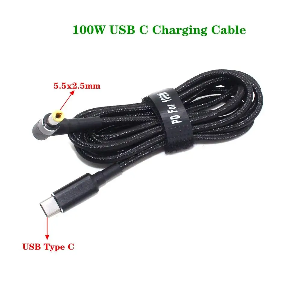 

1.8m 100W USB Type C to 5.5x2.5mm Male Plug Converter USB C PD Charger DC Charging Cable Cord for Asus Lenovo Toshiba Laptop