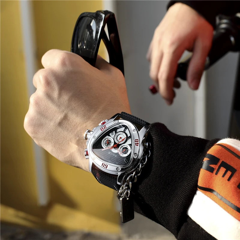 

Nice Nice Pop Men Quartz Wristwatches Personality Fashion Triangle Bucket Men's Sports Waterproof Multi-function Watch FK039