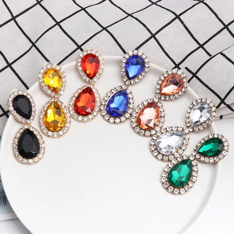 Классические красные черные зеленые синие желтые серьги в форме капли воды с