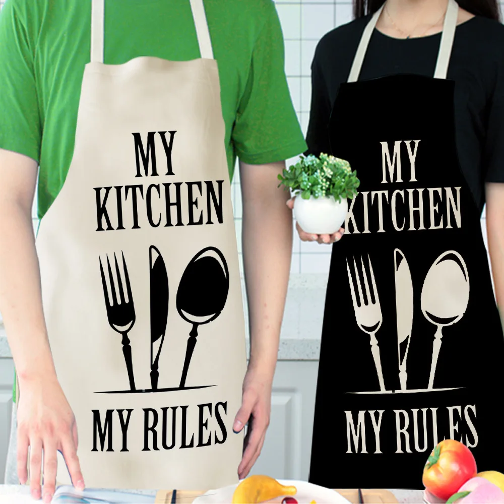 

Letter Kitchen Aprons For Women Cotton Linen Bibs Household Cleaning Pinafore Adult and Child Home Cooking Apron