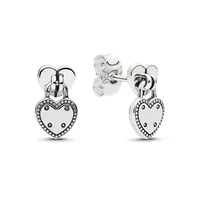 hot 925 sterling silver exquisite shiny love lock original womens pan earrings suitable for womens wedding fashion jewelry