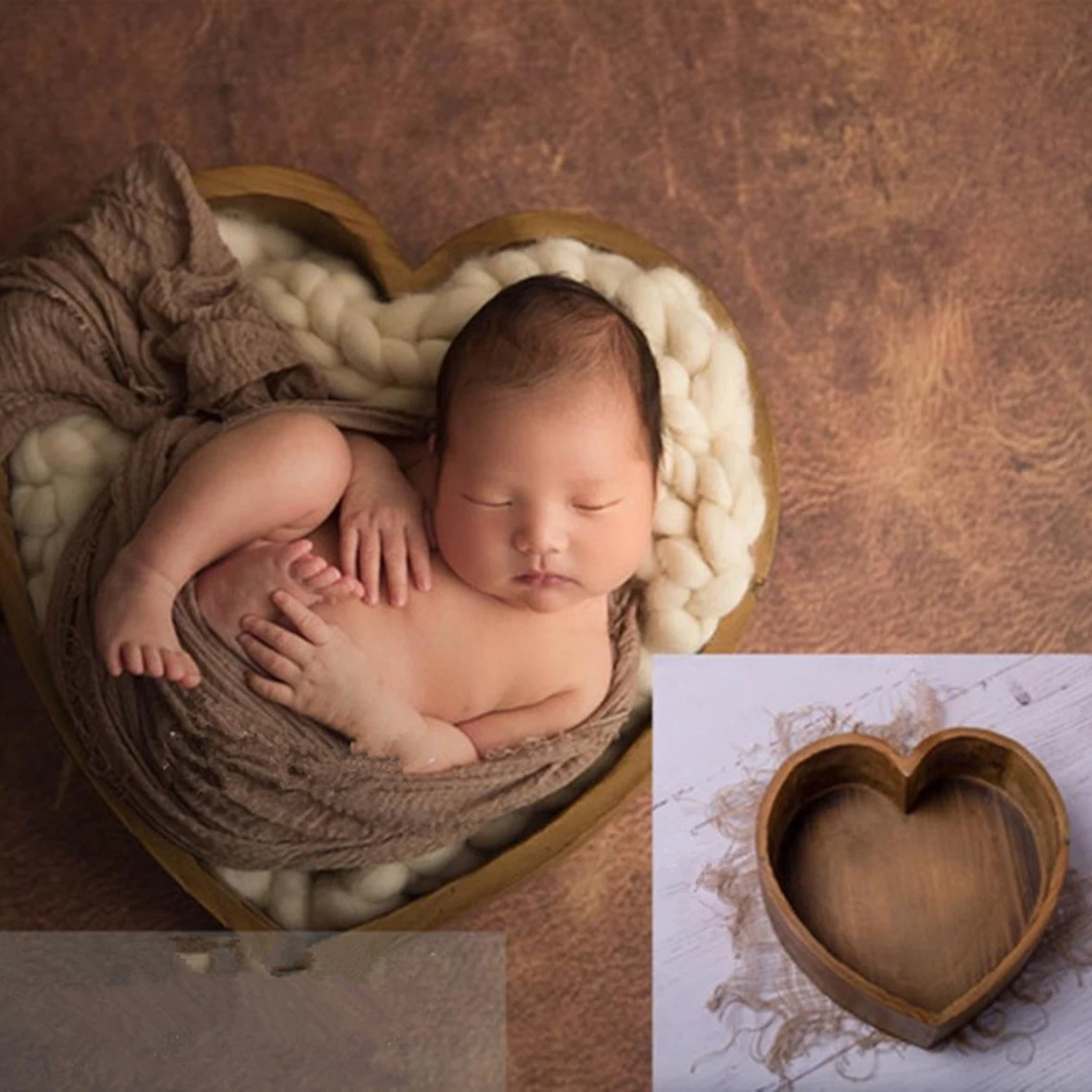 

Baby Photography Props Wooden Heart Shape Box Newborn Infants Photo Posing Prop D7YD