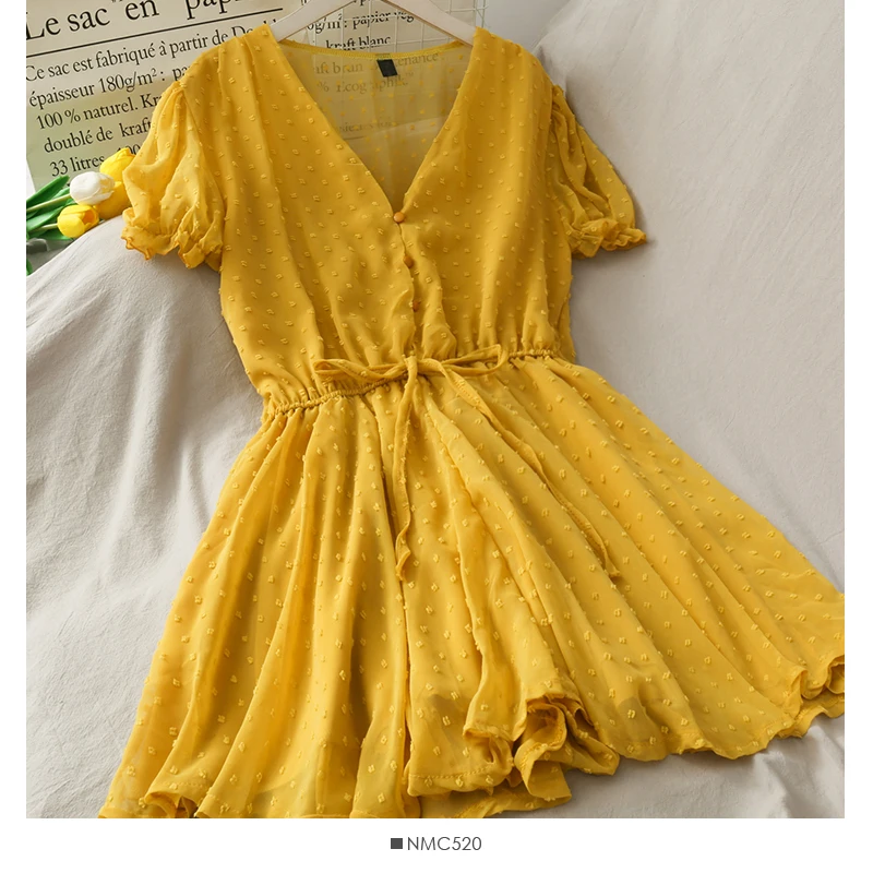 

2022 Boho Casual Playsuit Women Beach Holiday Romper Button V Neck Short Sexy Jumpsuit Woman Summer High Waist Overalls