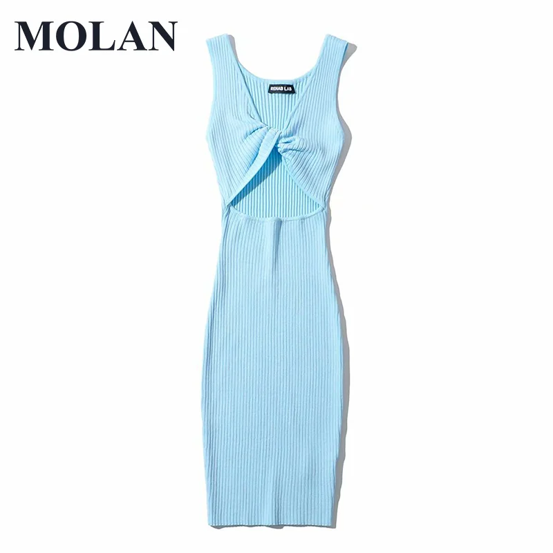 

2021 Sexy Fashion Kinnted Woman Dress Sleeveless V Neck Solid Tie Positive And Negative Wear Female New Casual Dresses