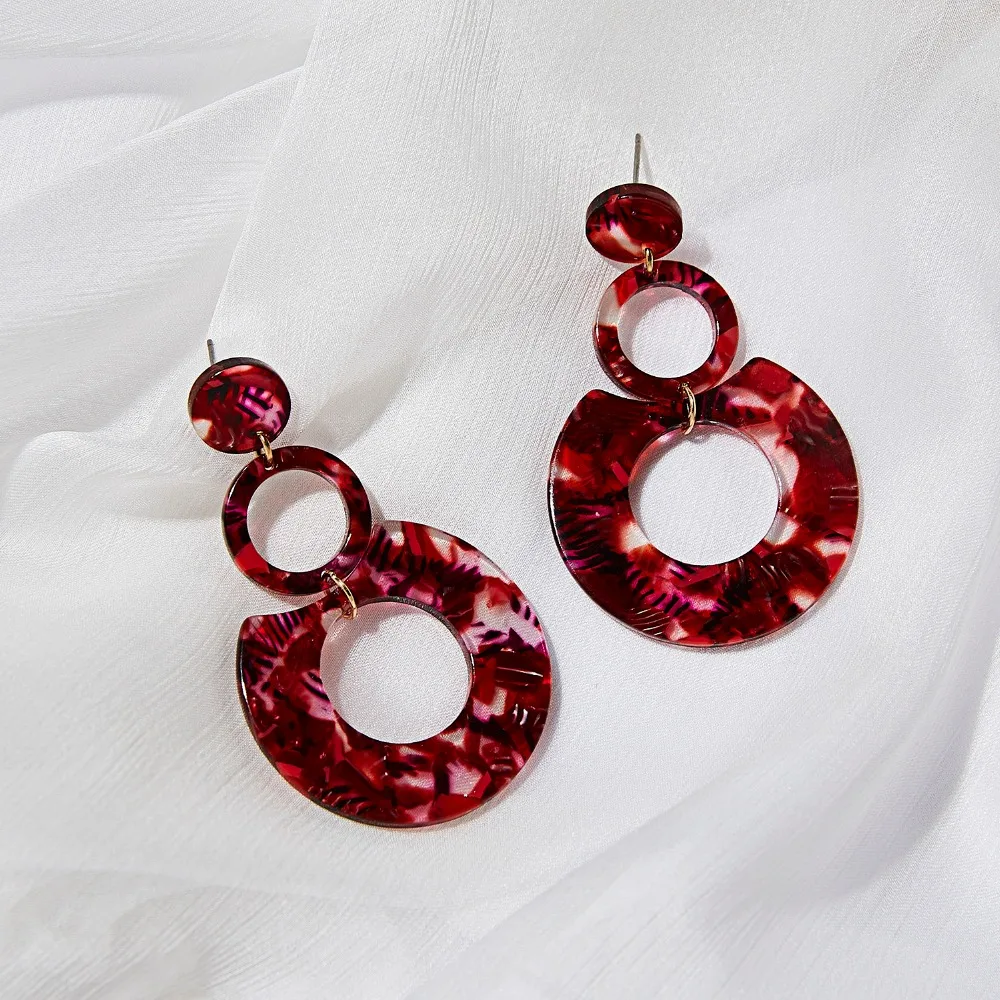 Rinhoo 1 пара Женские Ювелирные изделия Акриловая Смола Круглые Серьги геометрический большой круг Черепаха Цвет Висячие висячие серьги ацетат Brincos