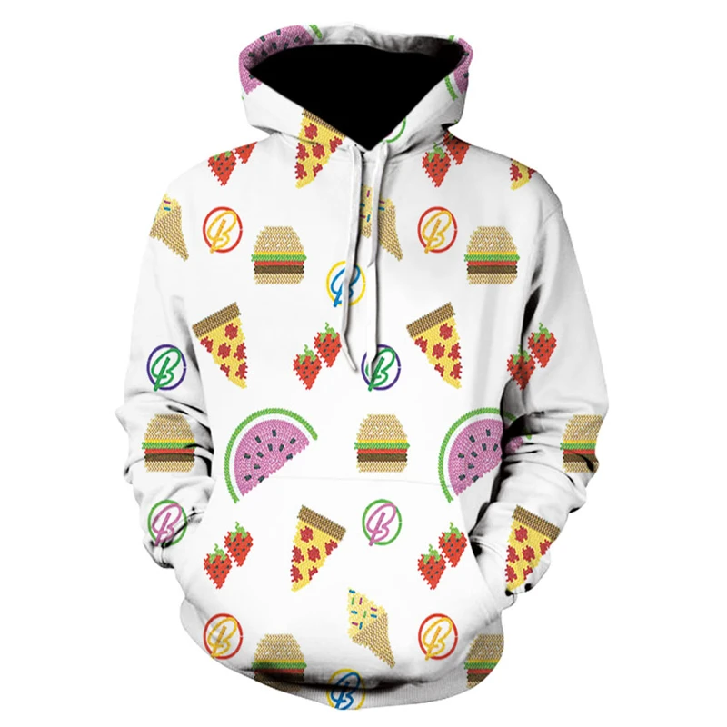 

3d fruit print hooded sweatshirt, hooded loose Harajuku sweatshirt, casual autumn and winter fashion food
