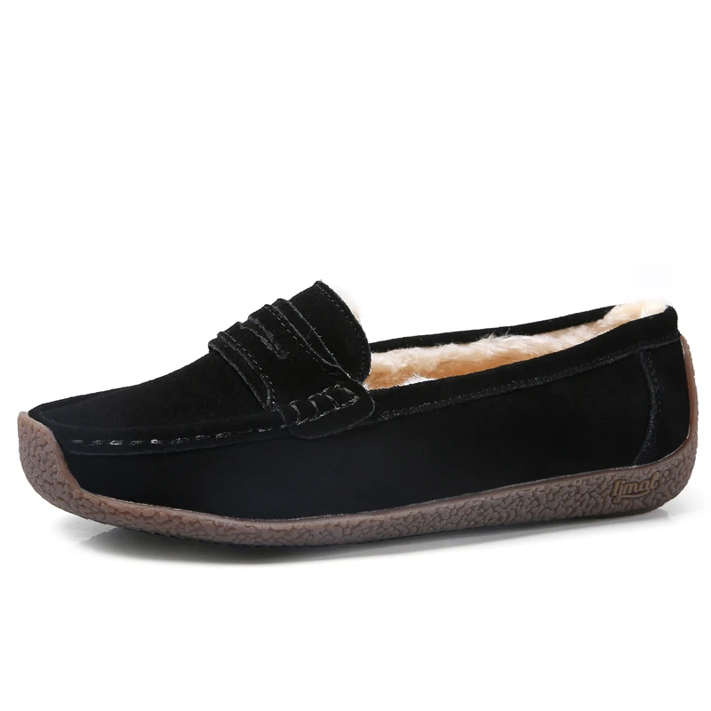 Зимние женские плюшевые повседневные лоферы на плоской подошве модная теплая