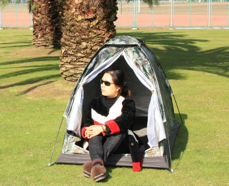 

Outdoor Camouflage Tent Beach Tent Camping Tent for 1 Person Single Layer Polyester Fabric Waterproof Tents Carry Bag