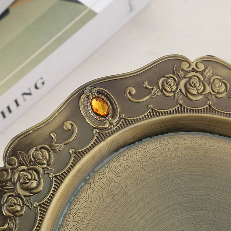 

JINSERTA Antique Metal Storage Tray Living Room Luxury Dessert Fruit Cake Snack Plate Tea Coffee Tray Desktop Sundries Decor