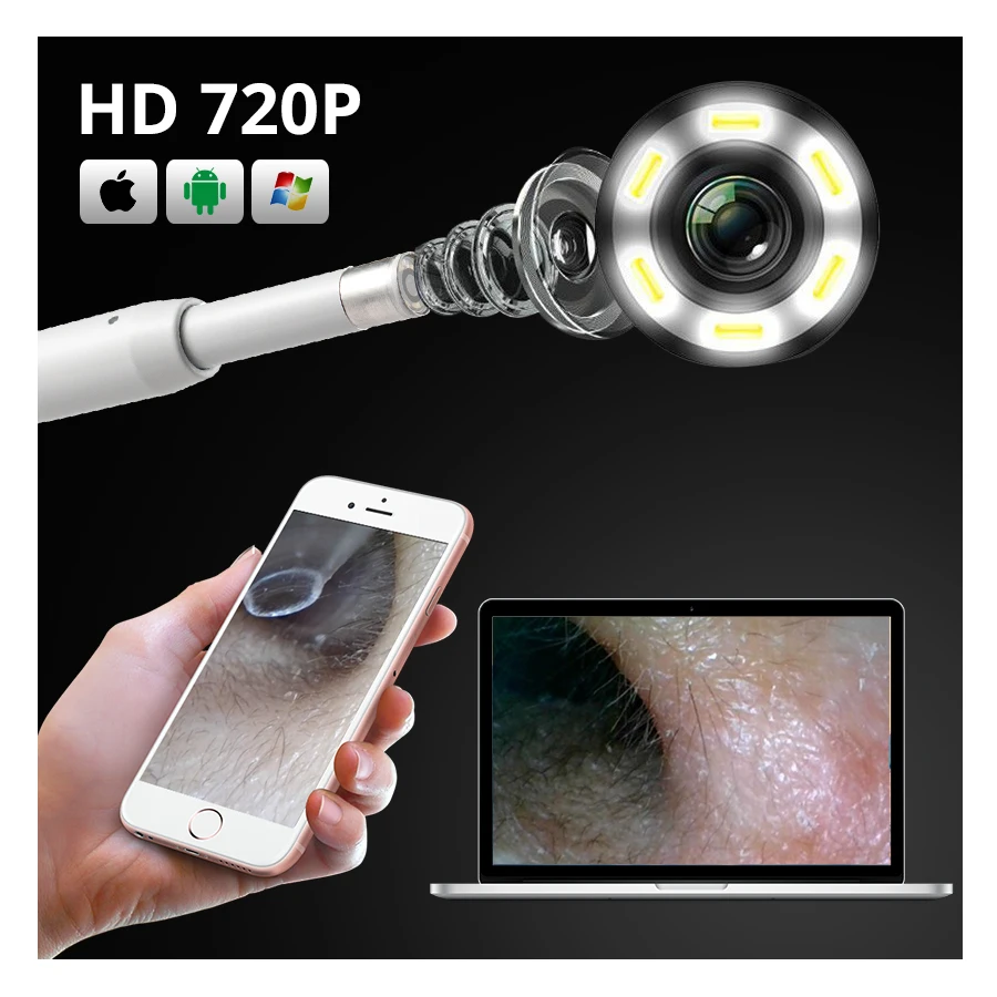 Беспроводной Эндоскоп для чистки ушей TOWODE HD 720P Wi-Fi 5 мм мини-камера IOS Android |