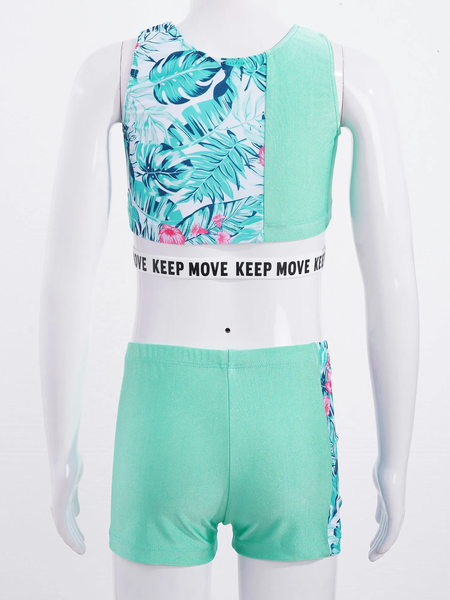 Спортивный костюм для девочек из 2 предметов с принтом короткий жилет и шорты