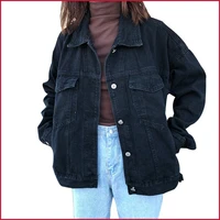 jacket women black denim jacket winter jeans coat solid casual harajuku streetwear female vintage jeans coat oversized