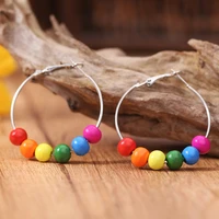 rainbow colorful wooden beaded hoop earrings beads hoops earrings