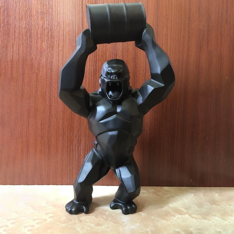 

Creative Resin Sculpture King Kong Decoration Lift Bucket Barrel Simulation Gorilla Figure Statue Living Room Decor Figurine