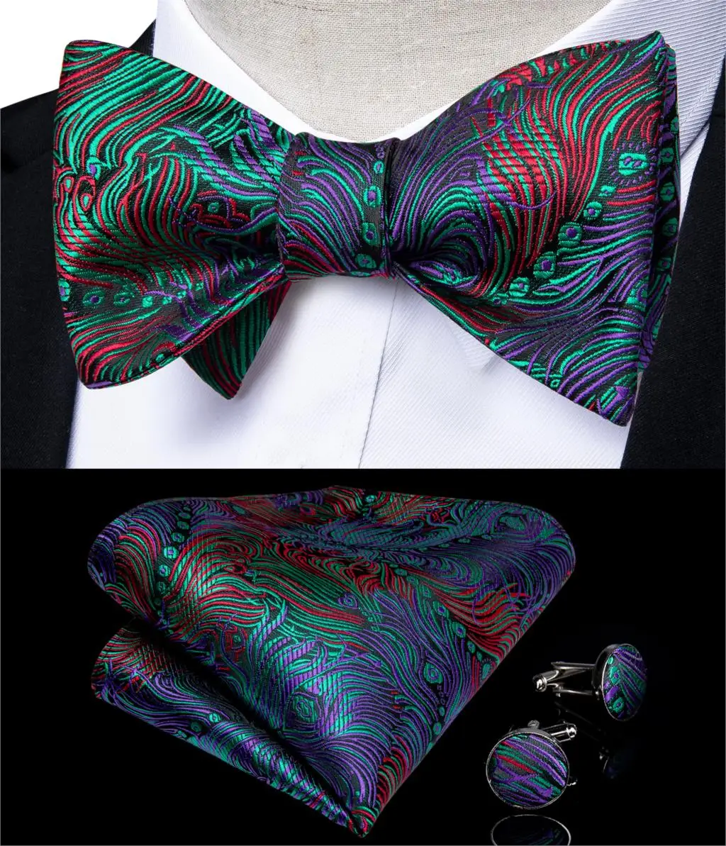 

Red Green Novelty Bowtie for Men Silk Ajustable Butterfly Hanky Cufflink Bowtie Set for Wedding Party DiBanGu New Design JM-094