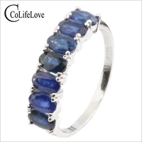 Classic Seven Stones Ring for Woman 7 Pcs Natural Sapphire Silver Ring Solid 925 Silver Sapphire Jewelry Romantic Birthday Gift
