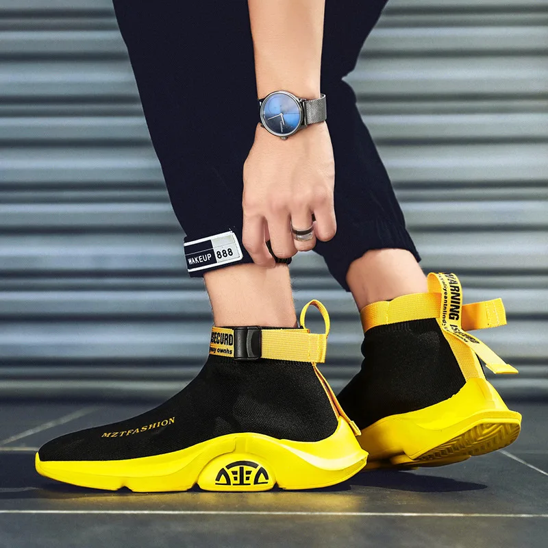 Men's Running Shoes Fashion Black High top Socks Sports Shoes Men Super Light Weaving Sneakers Breathable Jogging Shoes Men