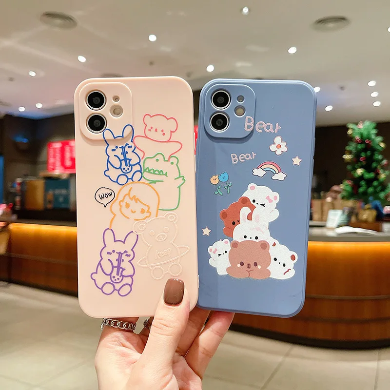 

Cartoon Cute Small Animals Phone Case For iPhone 13 12 Pro Max X XR XS 11 7 8 Plus SE 2020 Soft Silicone Camera Protection Cover