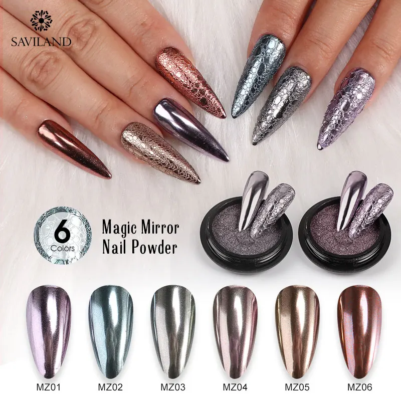 SAVILAND Блестящий зеркальный порошок для ногтей DIY пузырьковый эффект пенная