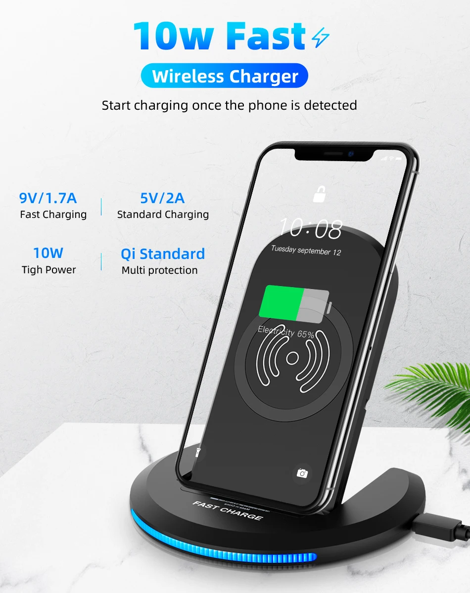 10 Вт Qi Беспроводное зарядное устройство для iPhone X/XS Max 8 Plus Портативный usb зарядный коврик держатель телефона для samsung S8 S9 Беспроводное зарядное устройство