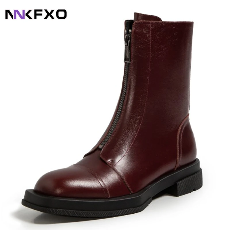 

Women Fashion Winter Fall 2021 Genuine Leather Ankle Boots For Women Zipper Female Office Lady Working Motorcycle Boots