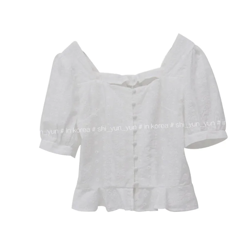 

sleeves female summer design feeling small brief paragraph port flavour restoring ancient ways of French collar blouse
