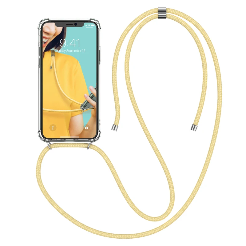 Прозрачный мягкий ТПУ прозрачный чехол для телефона с ремешком и ожерельем iPhone 11