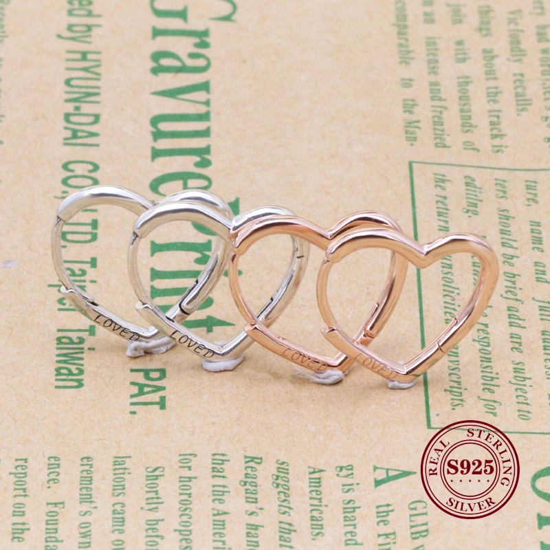 

DoDoFly Original 925 Sterling Silver Earring Rose Gold Asymmetric Hearts Of Love Earrings For Women Wedding Gift Fashion Jewelry