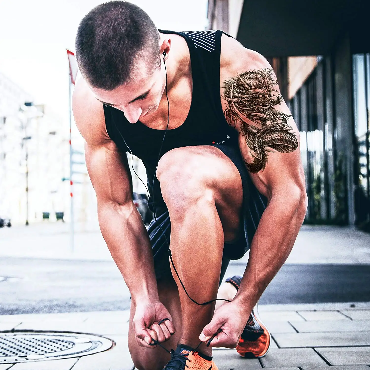 Временные татуировки для Для мужчин детская женщин черный лес череп Тигр Орел с