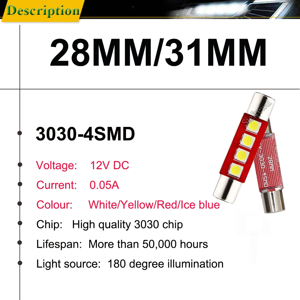 4 шт. авто светодиодный лампы 28 мм 31 3030 SMD белого цвета-красный желтый голубой лед