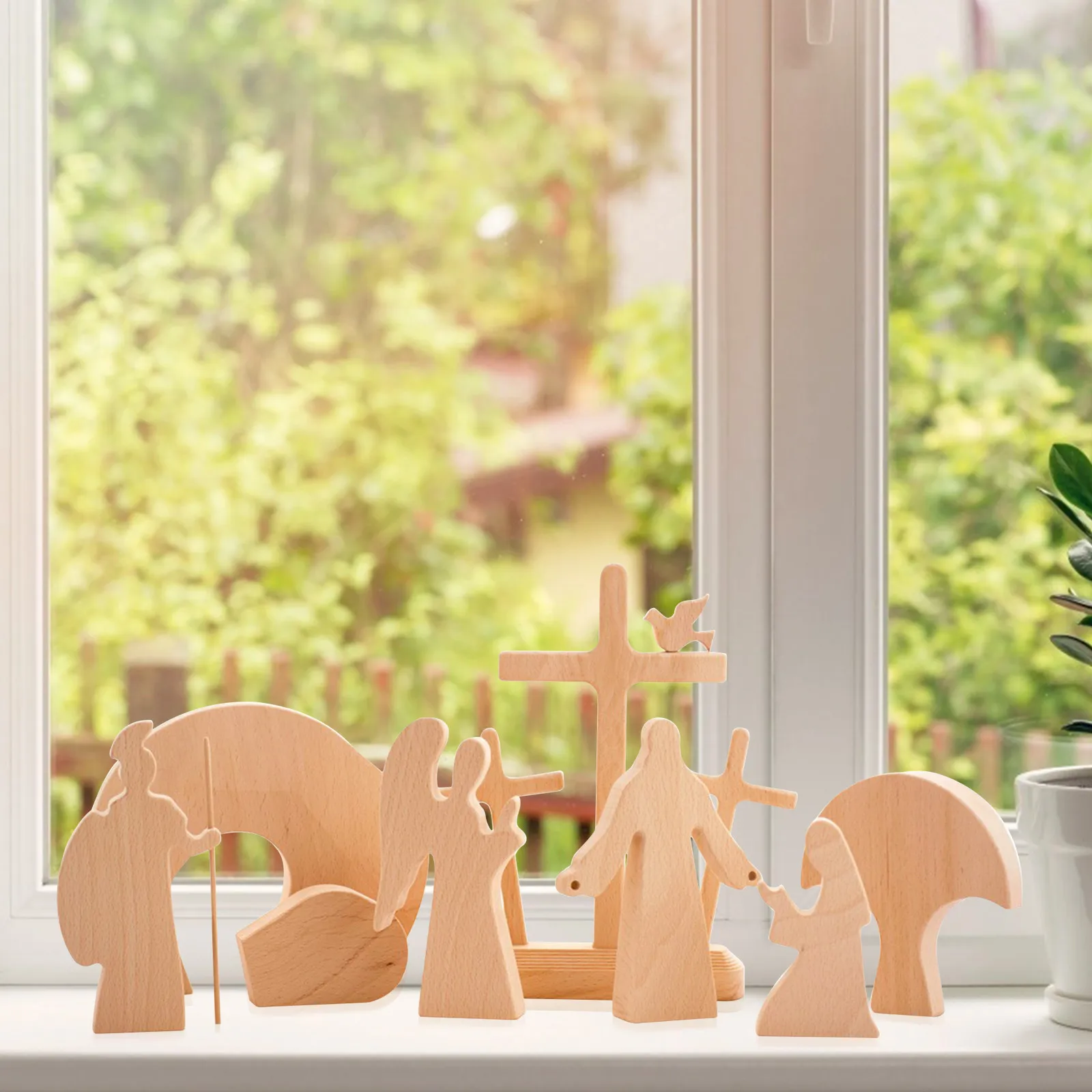 

DIY household wooden Easter ornaments Easter Jesus scene decoration Easter decoration gifts Happy Easter party decoration